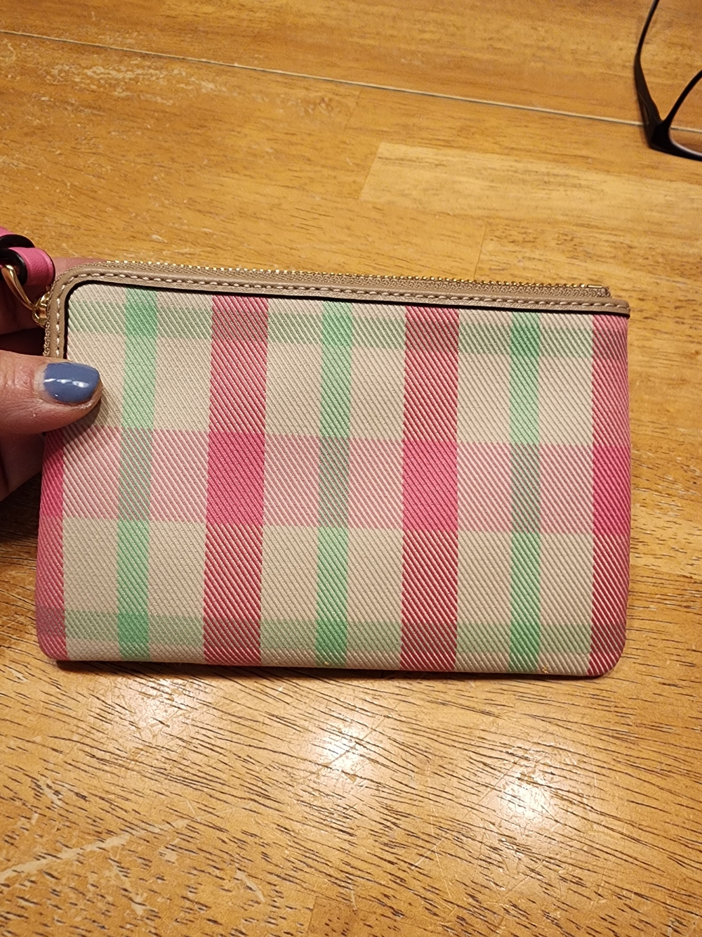 Coach Pink & Mint Plaid Wristlet Wallet - Picture 2 of 13